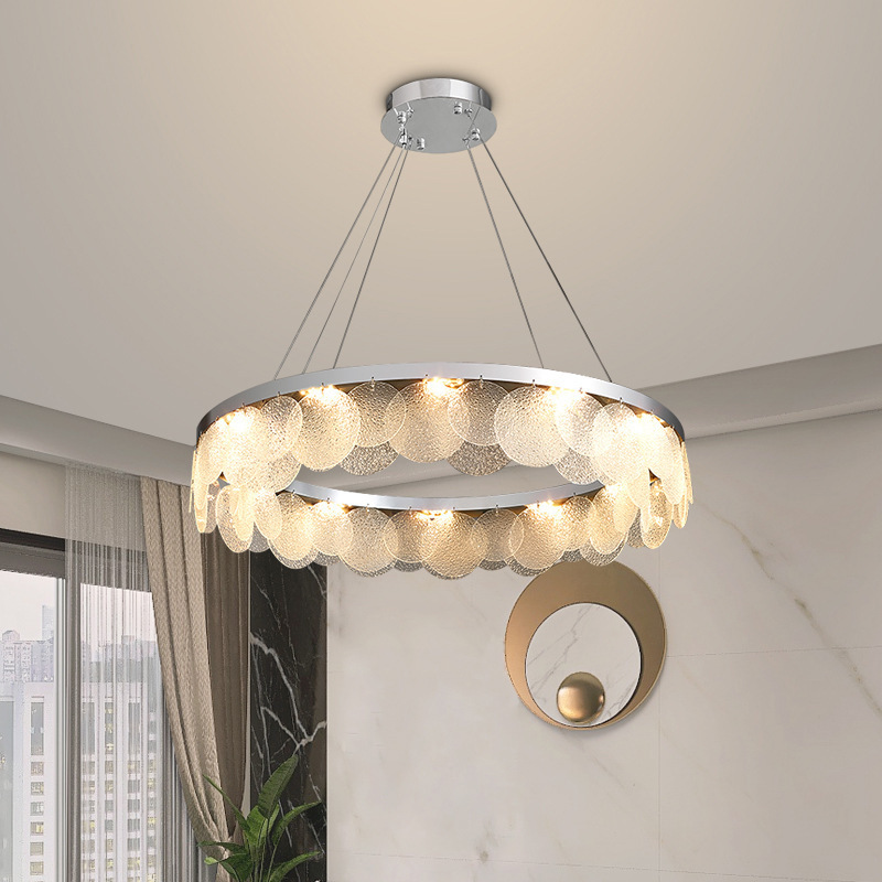 Modern Style LED Ceiling Lamp Living Room Bedroom Dining Room Kitchen Round Glass Silver Luster Chandelier House Decor Fixture