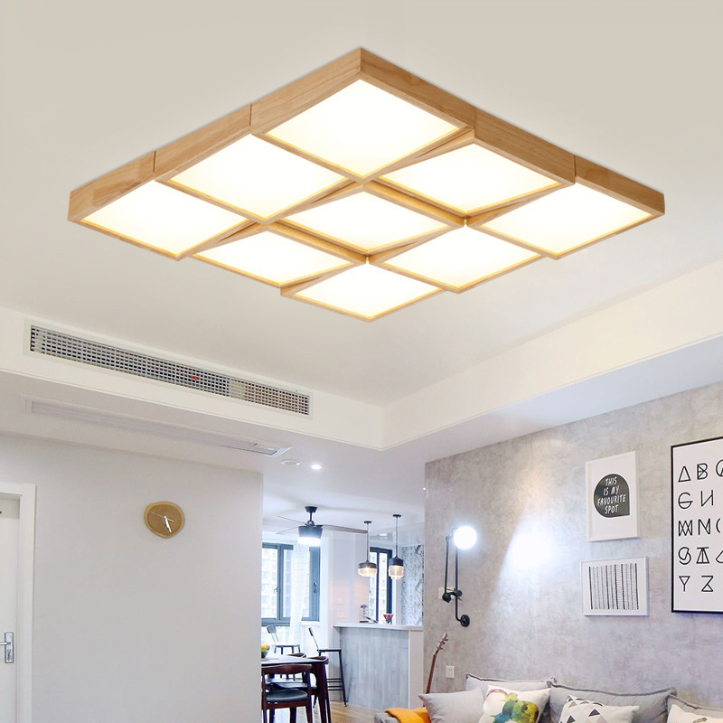 Factory on sale Wooden Nordic LED log ceiling lamps Nordic tatami rectangular ceiling lamp for living room bedroom