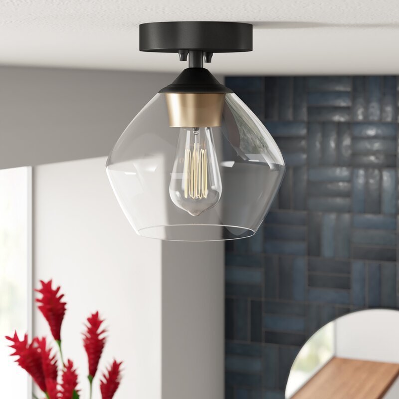 Luminous LED Single Light Simple Dome Semi-Flush Mount With Glass Shade Ceiling Light For Kitchen Living And Dining Room