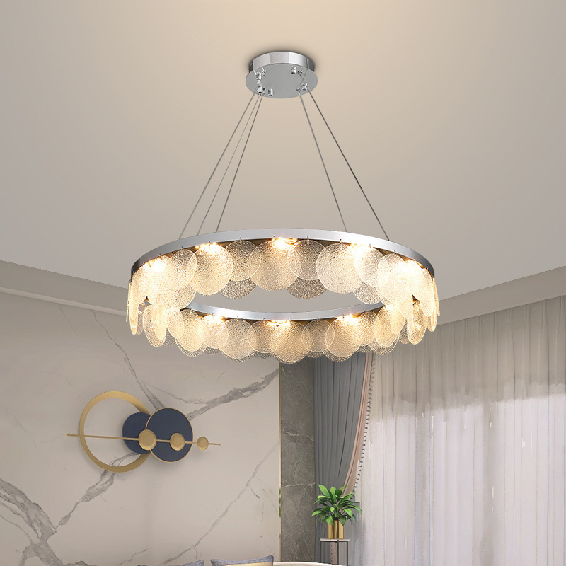 Modern Style LED Ceiling Lamp Living Room Bedroom Dining Room Kitchen Round Glass Silver Luster Chandelier House Decor Fixture