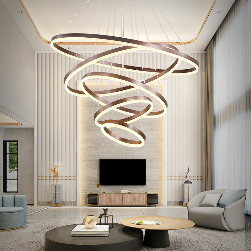 Luxury round hanging lamp LED ring chandelier pendant lights acrylic large round circle ring light fixture