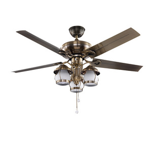 Classic E27 Energy Saving Antique Brass Color Plywood Ceiling Fan Light with 3-speed Control Pull Chain