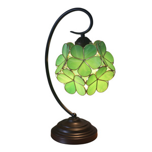 Cherry Blossom Style Stained Glass Petal Vintage Brass Base, Antique Desk Lamp, Tiffany Flower Lampshade Table Lamp