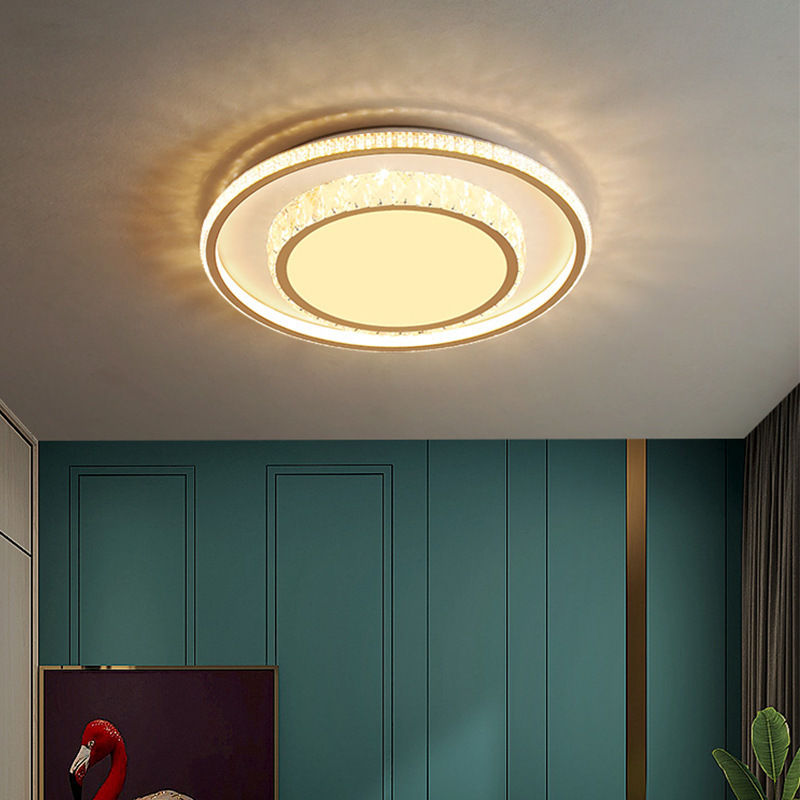 Home Atmosphere Acrylic Round LED Ceiling Lamp Gold Chandeliers Nordic Bedroom Light Fixture