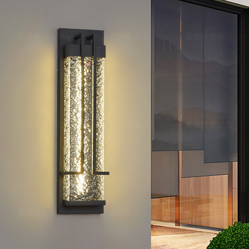 Aluminum Balcony Mounted Black Ip65 Waterproof Wall Lamp Decorate Modern Design Garden Corner Led crystal Wall Light outdoor