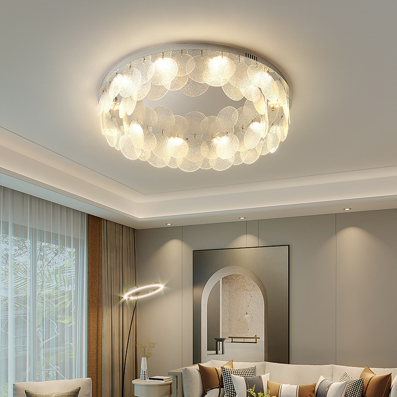 Modern Style LED Ceiling Lamp Living Room Bedroom Dining Room Kitchen Round Glass Silver Luster Chandelier House Decor Fixture