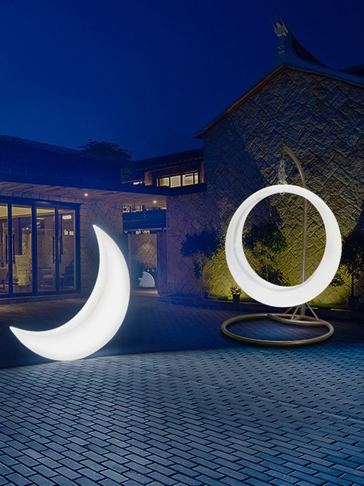 Led Waterproof Recharge Crescent Moon Seat Stool Park Garden Scenic Spot Lawn Home Courtyard Decoration Landscape Lamps Lights