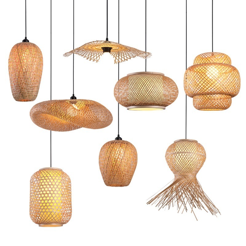 high quality Bamboo Chandelier Handwoven Rattan Pendant Light Wicker Lamp Shade Ceiling Light Fixture Weave Hanging Light