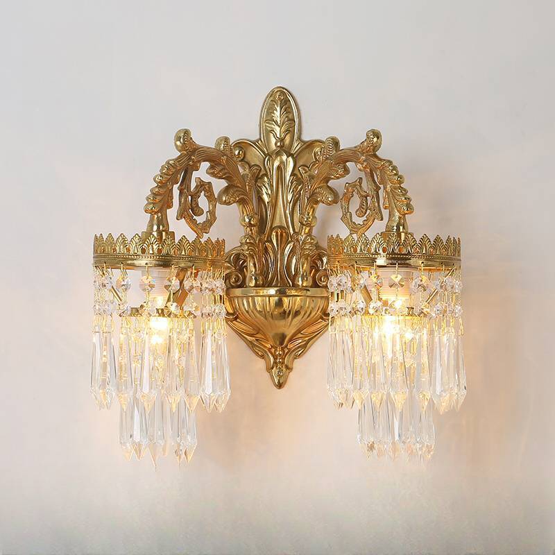 European classic all-copper luxury crystal wall lamp living room bedroom bedside light hotel aisle brass decorative lamp