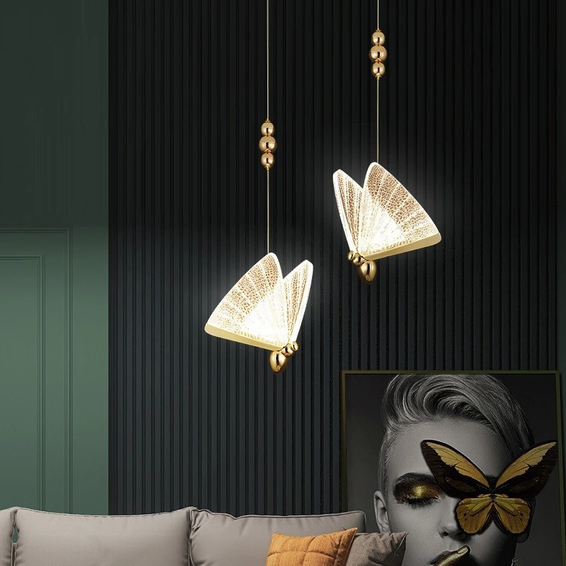 Nordic butterfly bedroom bedside villa duplex staircase lamp modern simple clothing store single head Chandelier