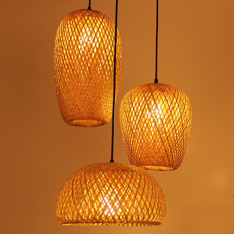 high quality Bamboo Chandelier Handwoven Rattan Pendant Light Wicker Lamp Shade Ceiling Light Fixture Weave Hanging Light