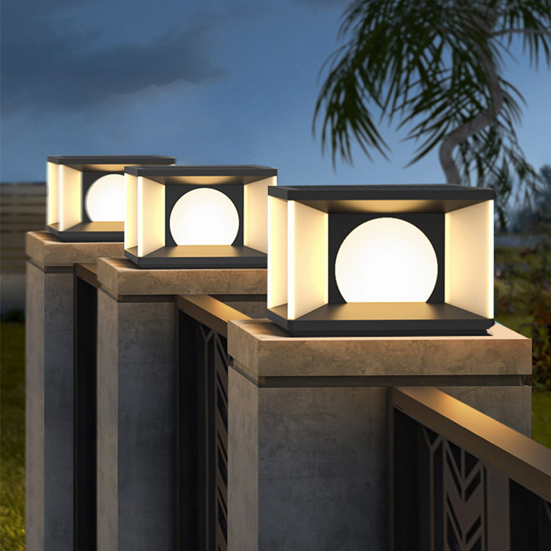 European style solar pillar mount light household main gate lights outdoor garden park landscape post top lighting