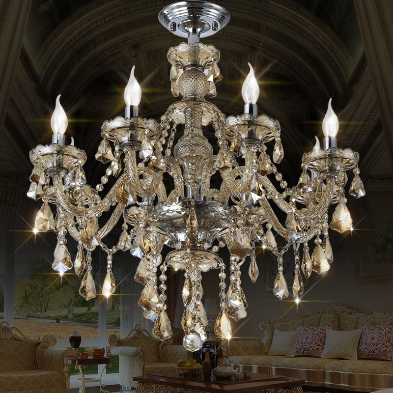 European style crystal chandelier luxury K9 villa living room lighting restaurant bedroom LED champagne candle crystal lamps