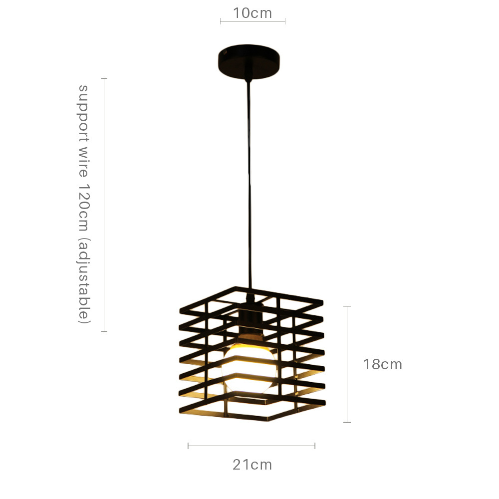 Black pendant light vintage iron lamp square shape retro ceiling lights E27 LED light fixtures for kitchen