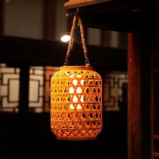 Solar imitating bamboo woven lantern outdoor yard decoration light yard portable solar light