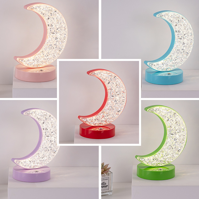 New design LED table lamp touch control Rechargeable Metal Crystal 3 Colors moon star led night light for bedroom