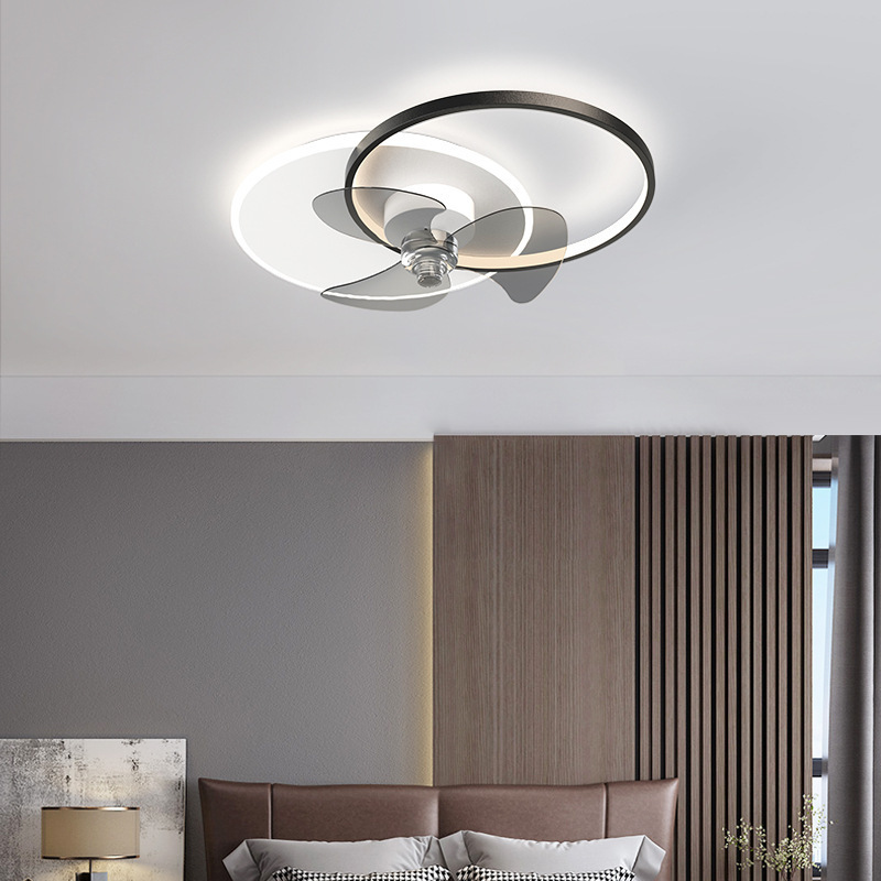 Iron Natural Wind LED with Remote Dimmable Dining Room Bedroom Kitchen Ceiling Fan With Light