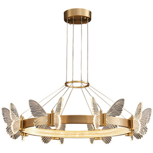 Nordic Butterfly Ceiling Chandelier Crystal Modern LED Living Dining Room Pendent Lamp Home Decor Hanging Light Luster Fixtures