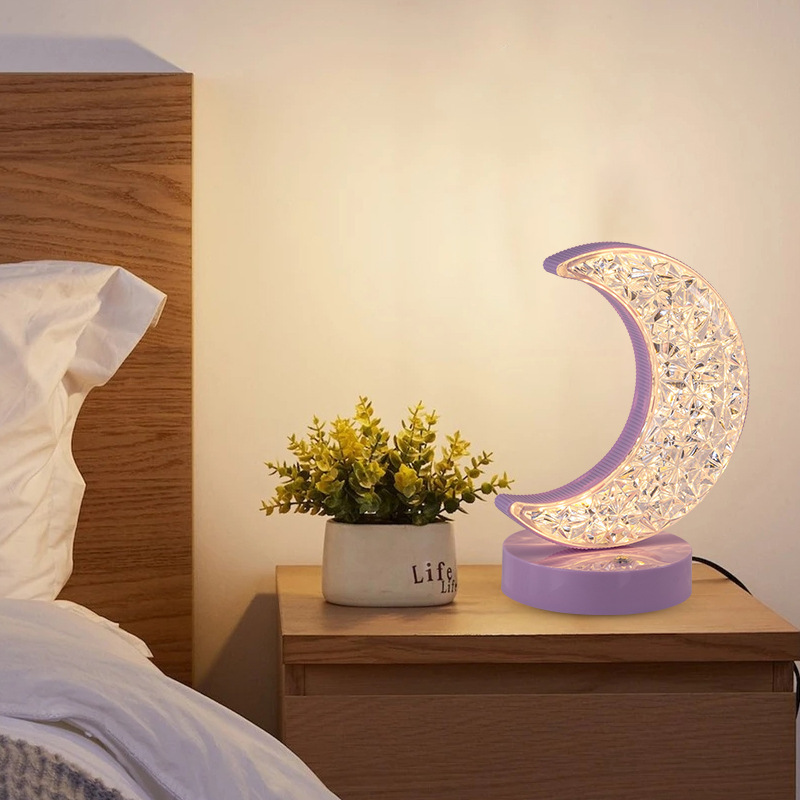 New design LED table lamp touch control Rechargeable Metal Crystal 3 Colors moon star led night light for bedroom