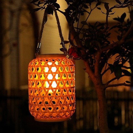 Solar imitating bamboo woven lantern outdoor yard decoration light yard portable solar light