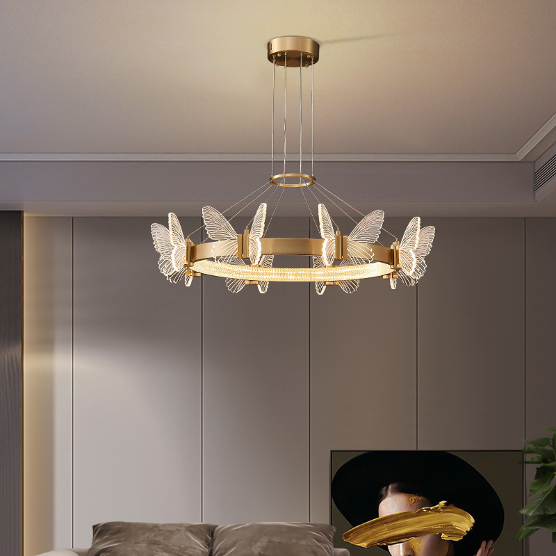 Nordic Butterfly Ceiling Chandelier Crystal Modern LED Living Dining Room Pendent Lamp Home Decor Hanging Light Luster Fixtures