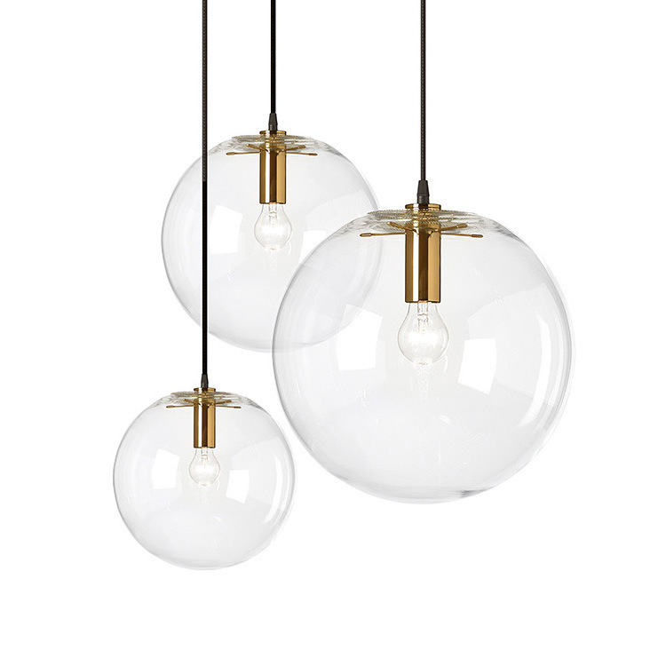 Nordic luxury lustre hanging lighting home kitchen bedroom decorative bedside led glass modern clear ball pendant light