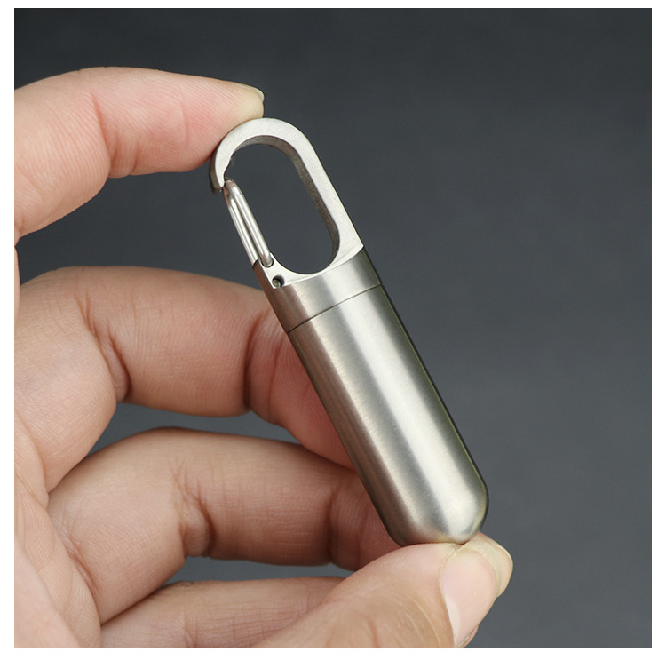 High Quality Waterproof Metal Stainless Steel Custom Brand Name Metal Keychain Pill box