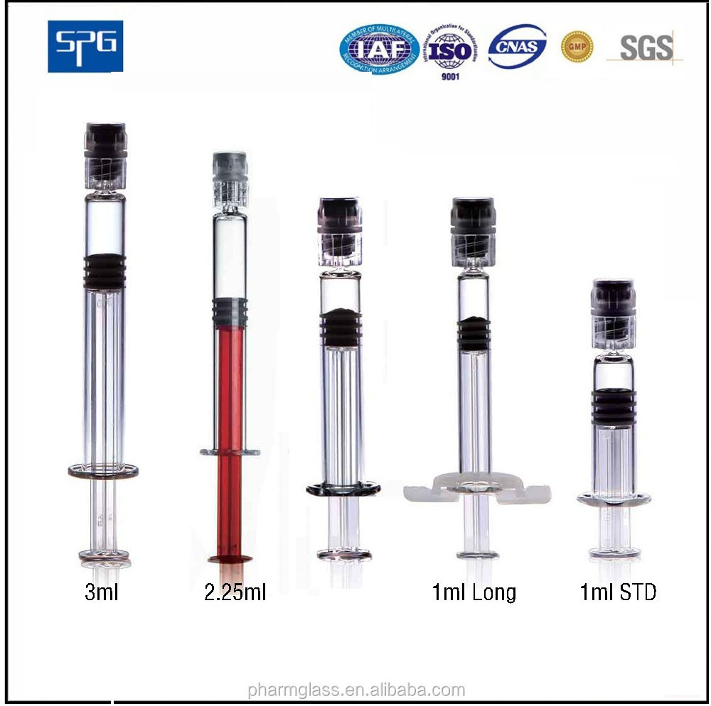 Pharmaceutical 1ml glass Prefilled Syringe and dental cartrige with luer lock