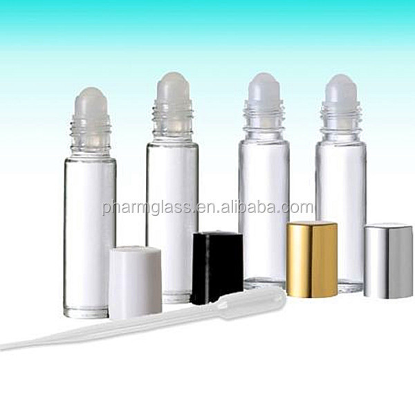 Hot sale 3ml 6ml 8ml 10ml 12ml clear  Roll on glass bottle with plastic or steel or glass roll on ball and cap