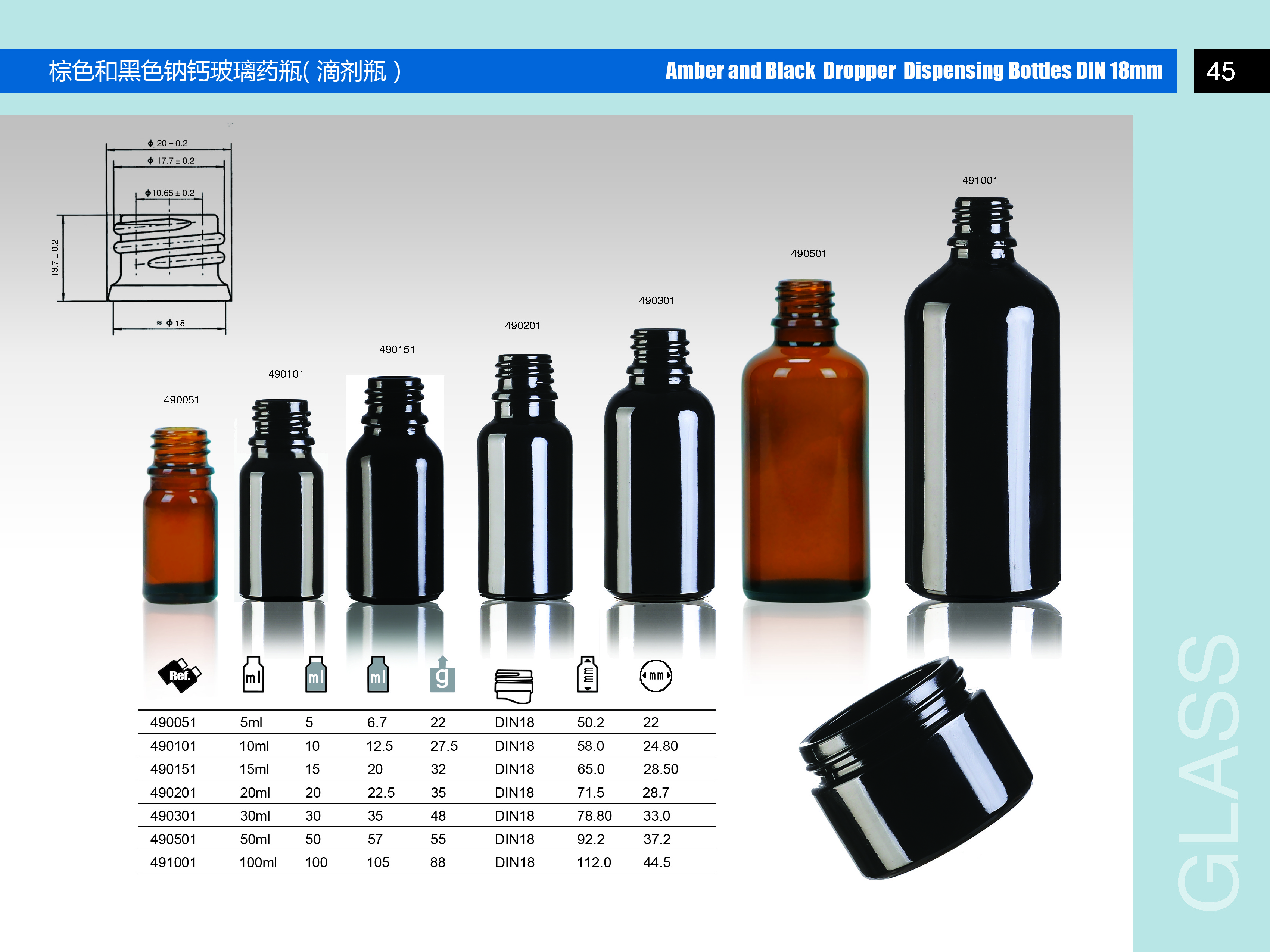 100ml black frosted cosmetic bottle essential oil glass  bottle with measurement pipette DIN18mm