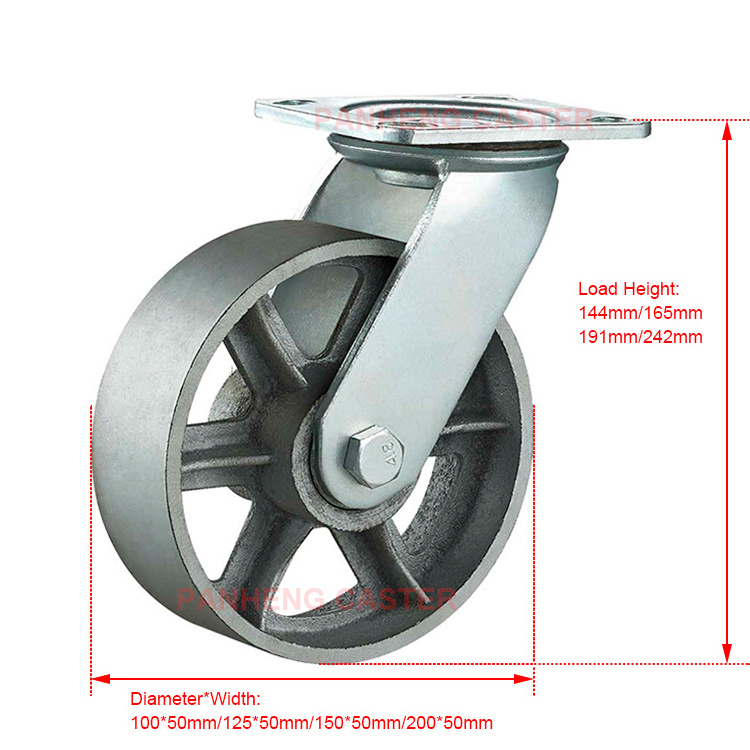 Cart Caster Wheels Swivel Plate Casters Cast Iron Antique Metal 4inch 5inch 6inch 8inch 50mm 11mm 115*100mm 100-FU-CI1-H 84*71mm