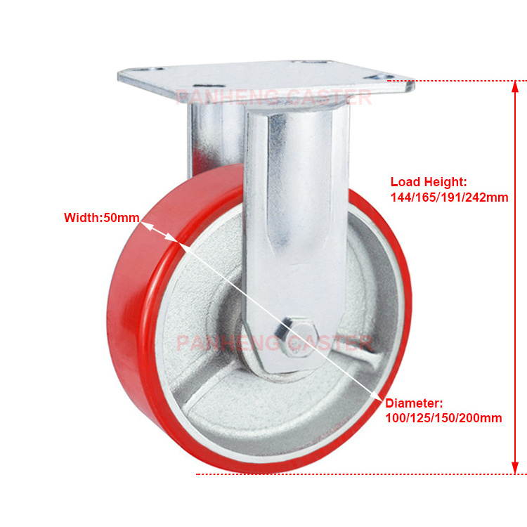 100mm 125mm 150mm 200mm Iron Core PU Fixed Heavy Duty Top Plate Caster