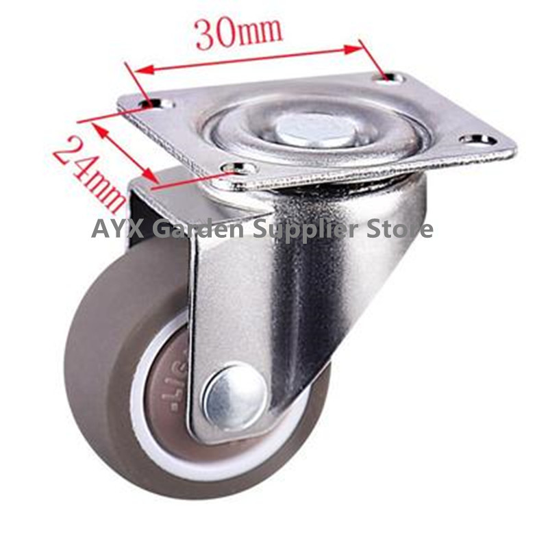 PH025 Furniture Casters Wheels Soft Rubber Swivel Caster Silver Roller Wheel For Platform Trolley Chair Household Accessories