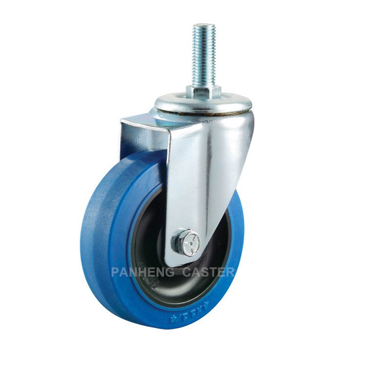 PH222 Medium Duty Elastic Rubber Caster Cups Wheels With Brakes Lock Stem Caster Replacement Blue Stem Screw Casters