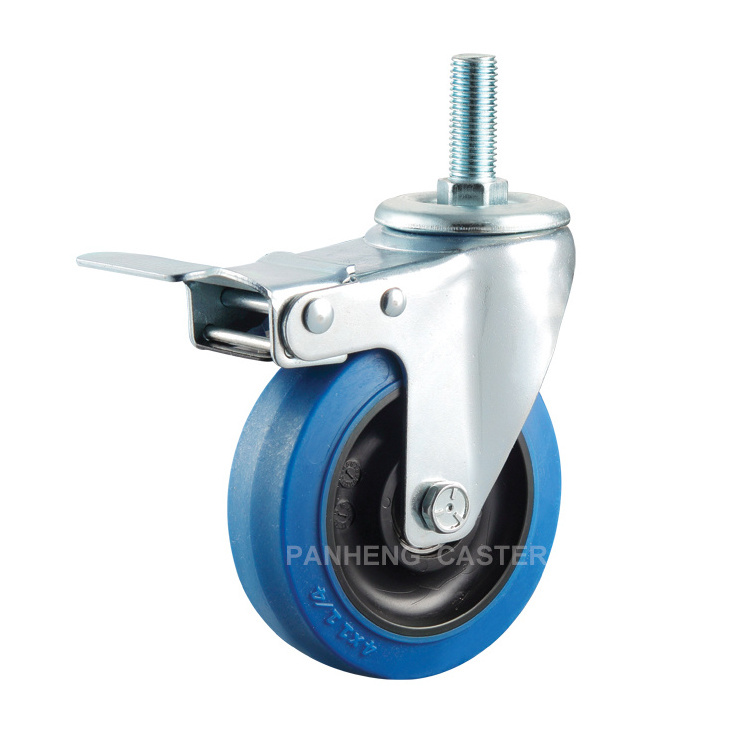 PH222 Medium Duty Elastic Rubber Caster Cups Wheels With Brakes Lock Stem Caster Replacement Blue Stem Screw Casters