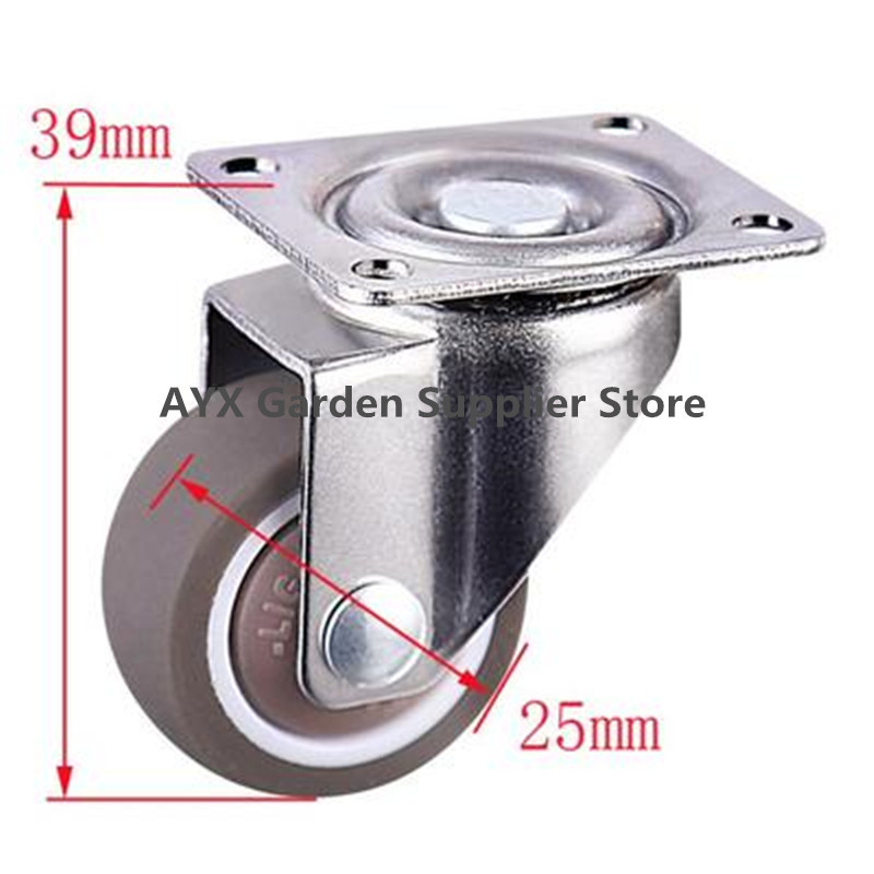 PH025 Furniture Casters Wheels Soft Rubber Swivel Caster Silver Roller Wheel For Platform Trolley Chair Household Accessories