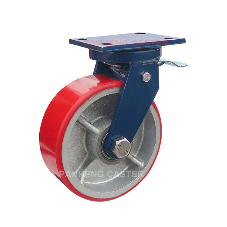 Super heavy duty casters blue bracket iron core PU casters 4 inch 5 inch 6 inch 8 inch large load universal wheel