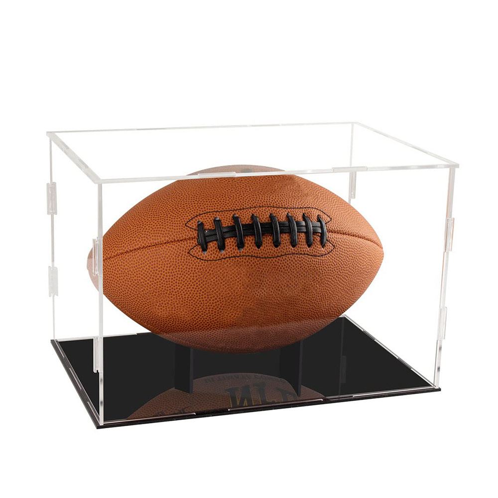 Acrylic Frame Football Display Case Glass Showcase Box Assemble Memorabilia Sports Protection with Black