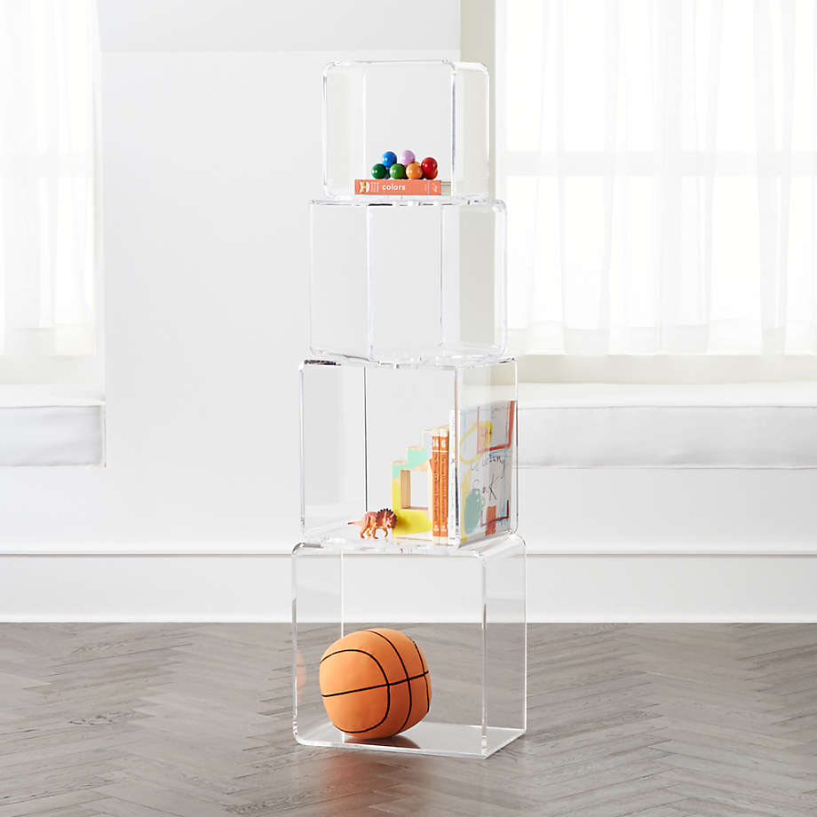 bespoke rotating 4pcs set clear block tower acrylic bookcase lucite home furniture display shelf