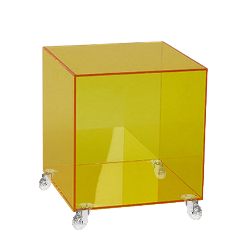 bespoke colorful acrylic square cube nightstand on wheels lucite split coffee table beside table