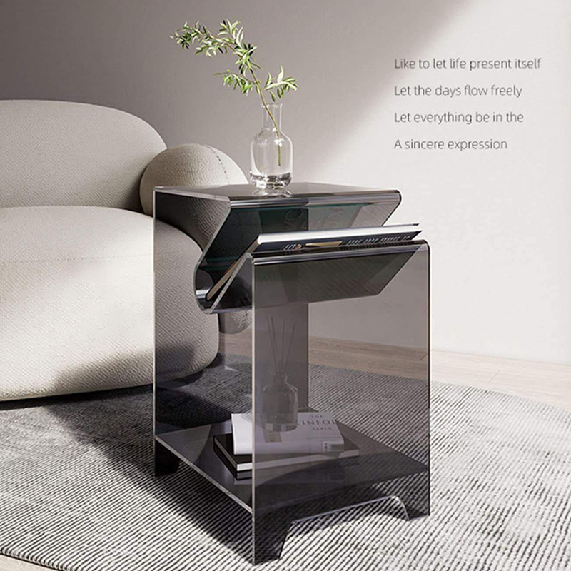 2-Tier Acrylic Bedside Nightstand Small Simple Clear Side Table for Entryway Gray Acrylic End Table for Small Spaces