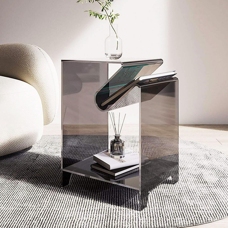 2-Tier Acrylic Bedside Nightstand Small Simple Clear Side Table for Entryway Gray Acrylic End Table for Small Spaces