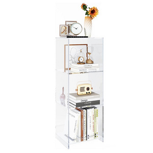 bespoke clear acrylic bookcase 3-tier clear floor standing bookshelf tall display cube storage shelf