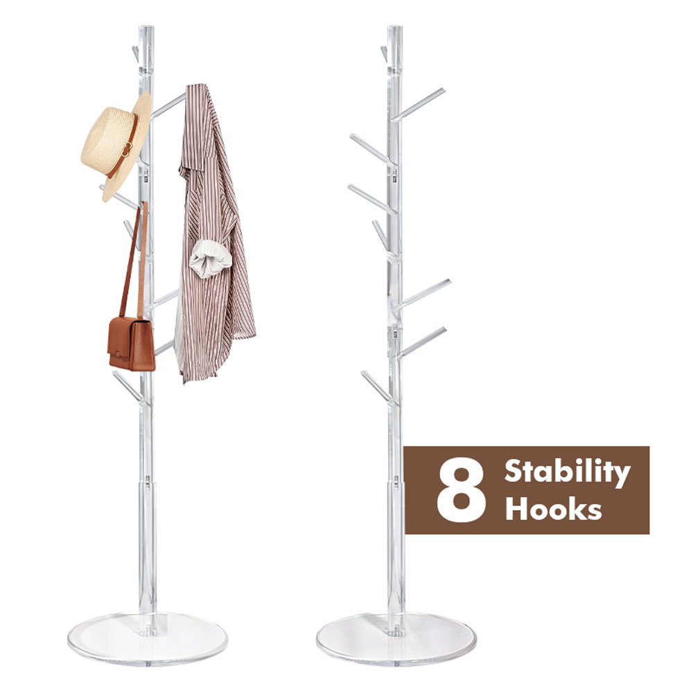 Factory Custom Tree-shape Acrylic Coat Rack Stand Adjustable Height Hats Bags Jacket Clothes Scarves Hanger Organizer Shelf