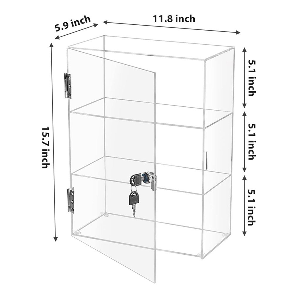 Acrylic Display Case with Key Lock 3 Shelf Assembled Clear Locking Display Case for Figures Rock Collectibles