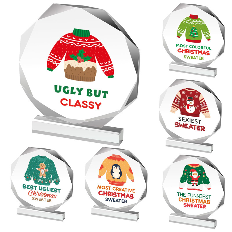 Acrylic Christmas Sweater Trophies Sweater Trophy Acrylic Ugly Sweater Contest Prize for Xmas Winner Holiday Party Trophy