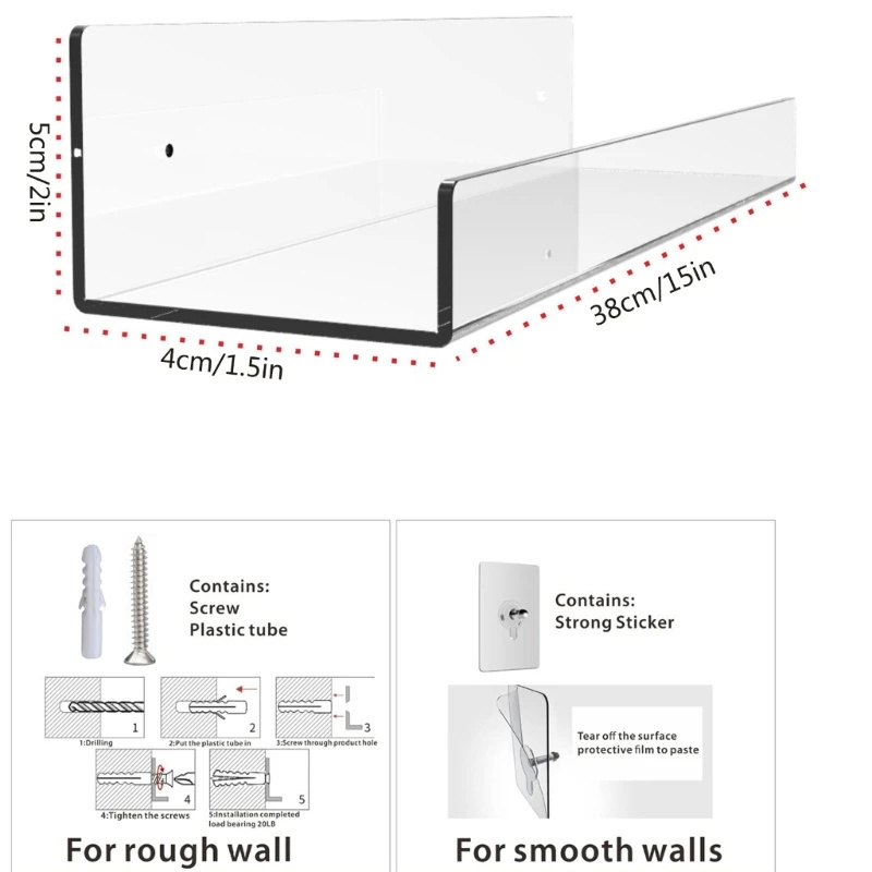 Clear Acrylic Storage Shelf Floating Display Stand Holder Household Supplies Home Bedroom Dormitory Book Magazine Magazine Rack