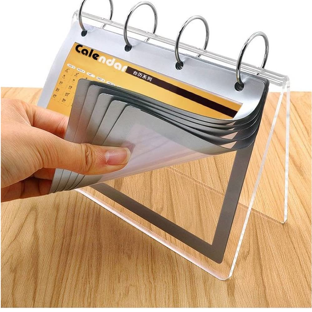 bespoke inverted V-slide clear acrylic flip calendar paper organizer holder with 6 PVC bags sign menu stand