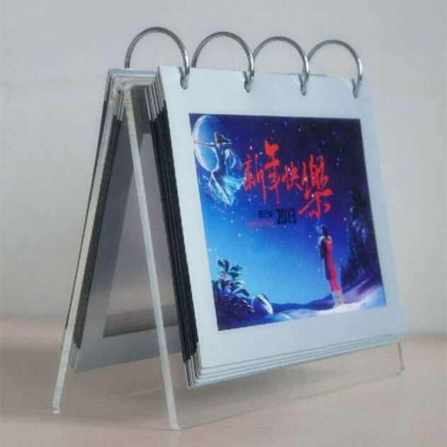 Acrylic Table Calendar Holder with 4 Iron Circles;Acrylic Desk Calendar Stand