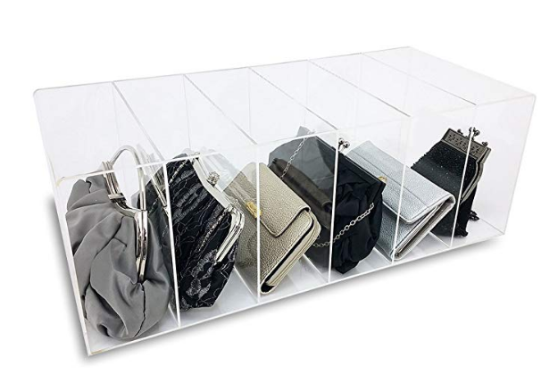 bespoke 6 slots acrylic clear handbag evening bag display organizer lucite purse storage box shelf